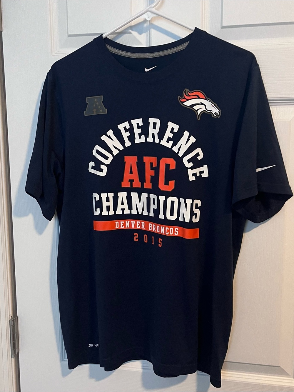 Nike Dri-Fit Denver Broncos 2015 Conference Champions AFC NFL Large T-Shirt Blue